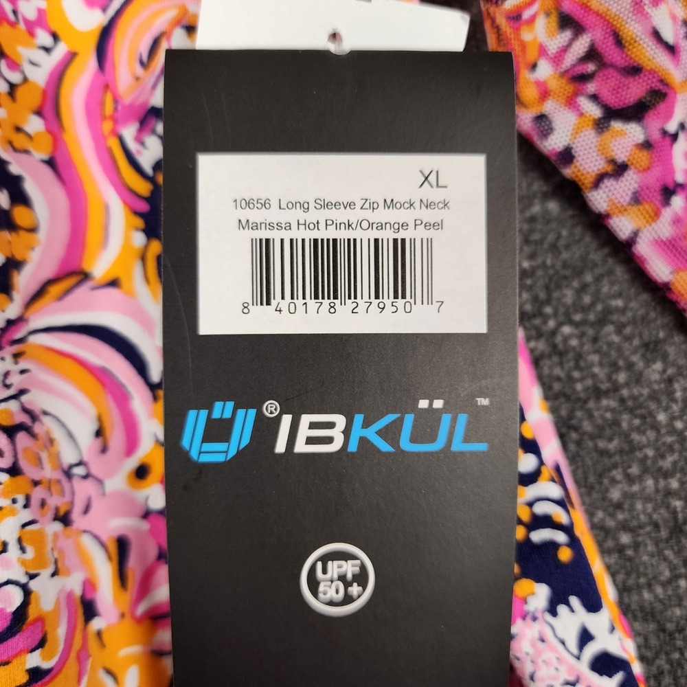 IBKUL Marissa Long Sleeve Zip Mock Neck Top Hot Pink Orange Peel XL UPF 50+ - Picture 2 of 9